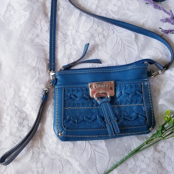 Chaps Blue Fringe Convertible Crossbody Clutch Bag - Picture 3 of 8